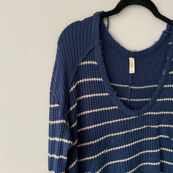 Free People Sunset Park Striped V-Neck Long Sleeve Casual Tunic Top Blue XS - Picture 5 of 10